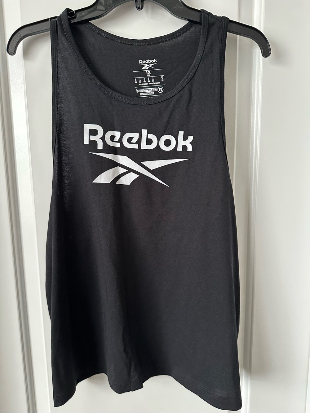 Reebok Black Tank with White Logo Print